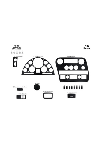 Ford Cargo Torpido Kaplama 2004-2008 16 Parça Siyah Karbon