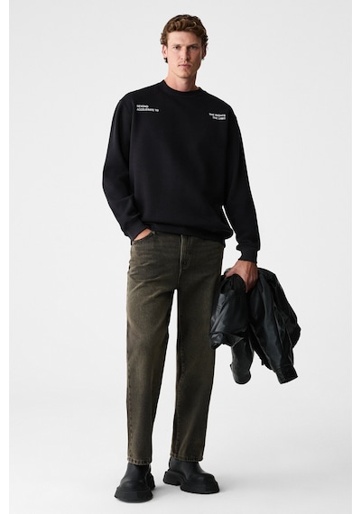 Grımelange Alarıc Erkek Yuvarlak Yaka Önü Baskılı Regular Fit Antrasit Sweatshirt Anrasit