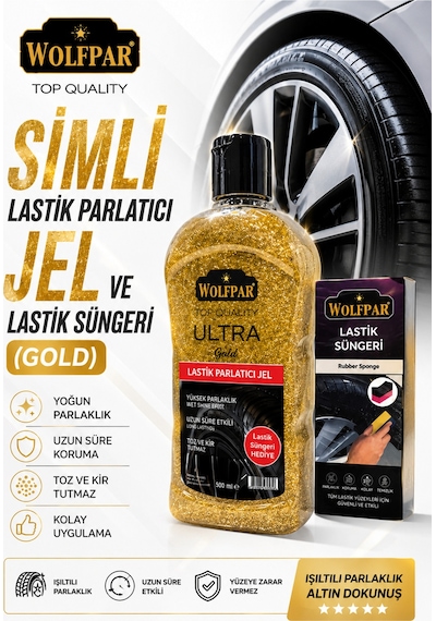 Simli Lastik Parlatıcı Jel Ve Lastik Süngeri Gold