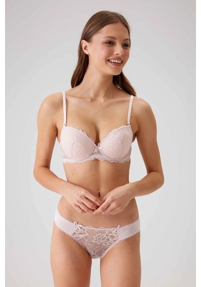 Pierre Cardin 4560 Kadın Pudra Dantelli Sütyen Külot Takım -pudra Pudra