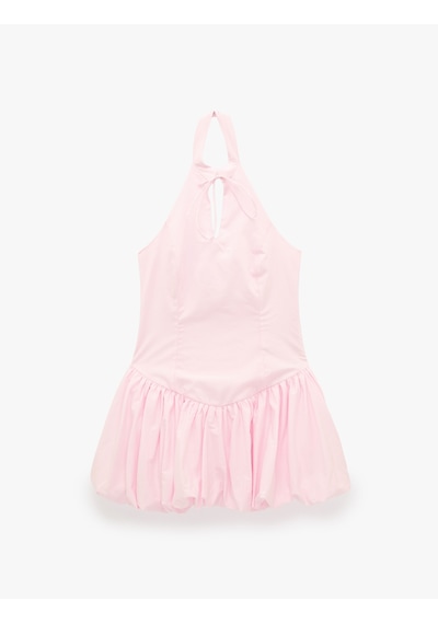Koton Kolsuz Slim Fit Fiyonk Detaylı Halter Yaka Mini Balon Elbise Pembe 6sal80178ıw Gül
