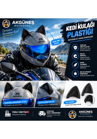 Kask Kedi Kulağı Abs Plastik Evrensel Kask Aksesuarı M3 Çift Taraflı Bantlı Mat Siyah