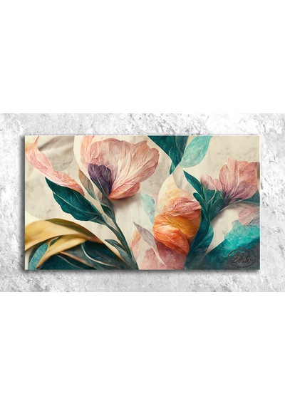 Tekli Yatay Kanvas Tablo, Pastel Renklerde Çiçek, Hd Digital Baskı, Dekoratif Kanvas Duvar Tablosu