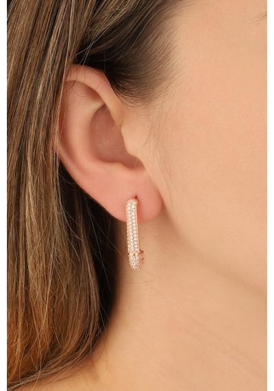Çengelli İğne Modeli Gümüş Küpe Pembe Altın