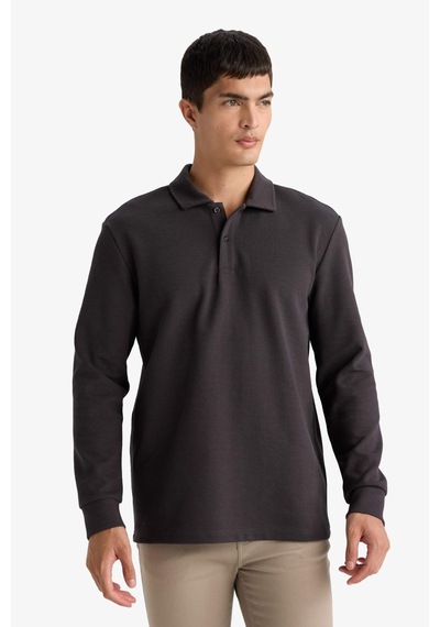Defacto Regular Fıt Polo Yaka Waffle Sweatshirt F0301AX25AU Antrasit Defacto Regular Fıt Polo Yaka Waffle Sweatshirt F0301AX25AU Antrasit