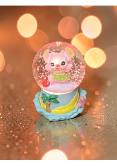 -9cm-6cm Işıklı Pembe Renk Stitch Kar Küre 9x6