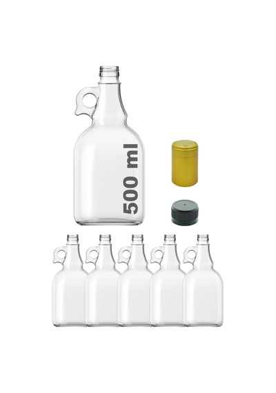 Afracam Galon Şeffaf 500 ML Kilitli Kapaklı ve Kapüşonlu Boş Cam Şişe 5 Adet