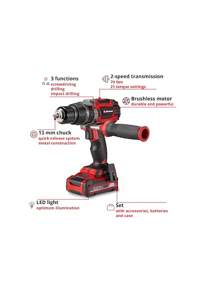 Einhell TP-CD 18/70 Li-i BL+70 2+3Ah Akülü Darbeli Vidalama - 4514318