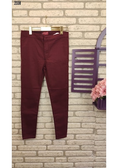 Sinemonline Gabardin Kumaş Yüksek Bel Pantolon 90cm Bel 38cm Bordo