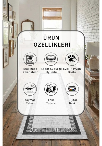 Yıkanabilir Yolluk 83 Açık Gri