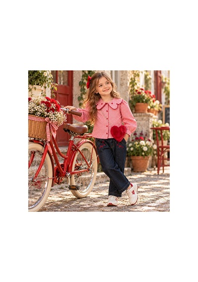 Ministok Lovely Kalp Yaka Gömlek Baloon Jean Pantolon Çanta Aksesuarlı 3'l Kırmızı