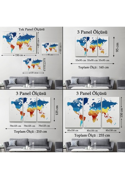 Dünya Haritası Dekoratif Kanvas Tablo 1047 95 X 55