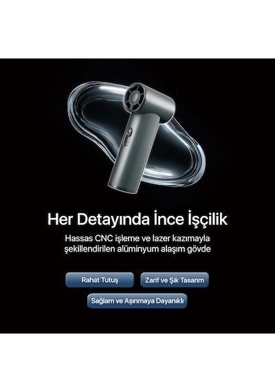 Nitecore Nef01 Premium Şarjlı El Fanı, 5 Kademeli, 4000 Mah, Alüminyum Gövde, 13 Saate Kadar Kullanım Gri