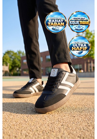 Lento Siyah-beyaz Bağcıklı Hafif Rahat Unisex Yürüyüş Ve Spor Ayakkabı Sneaker 234750 Siyah - Beyaz