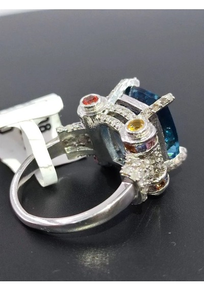 925 Gümüş Mavi Topaz Elmas Tasarım Yüzük 308