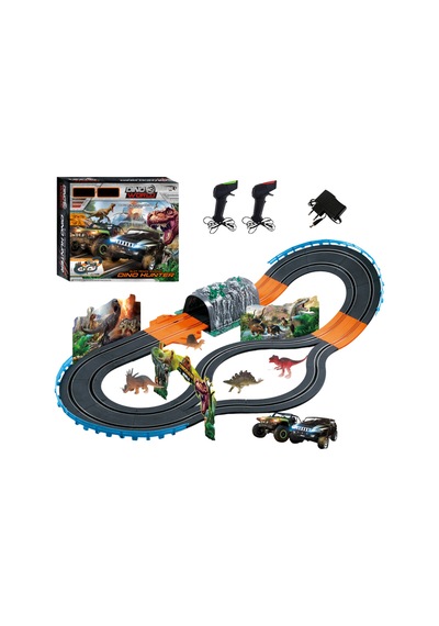 Dino World Dino Hunter Slot Track Yarış Seti - 120x80 Cm Dinozor Temalı Işıklı Araba Pisti Çok Renkli