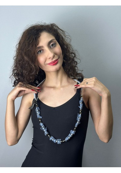 Mavi Boncuklu Kadın Kolye Boy 45 Cm Renkli
