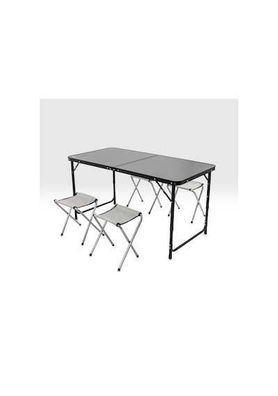 Katlanabilir Kamp Masası Seti - 4/6 Kişilik - 4 Tabureli - Elevate Plus - Siyah Karışık/Çok Renkli