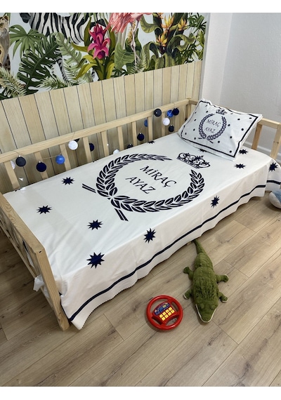 Evsehomes Mavi Taç Yatak Örtüsü Dijital Baskı