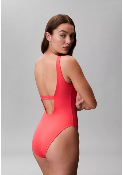Calvin Klein Kadın Askılı Ck Yazı Desenler Slip Sırt Dekolte Esnek Kumaş Pembe Mayo-16186