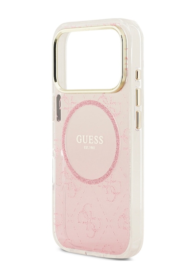 Apple Uyumlu iPhone 17 Pro  Kılıf Guess Lisanslı M-safe Şarj Özellikli 4g Desenli Simli Silikon Kapak Pembe Pembe