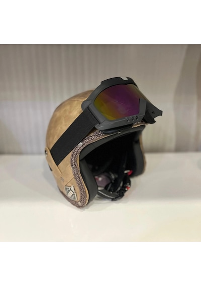 Kask Tex 701 Jyt Kahverengi Deri + Kask Maskeli