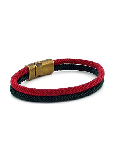 Bordo Yeşil Iki Sirali Metal Miknatis Erkek Bileklik M014V Çok Renkli