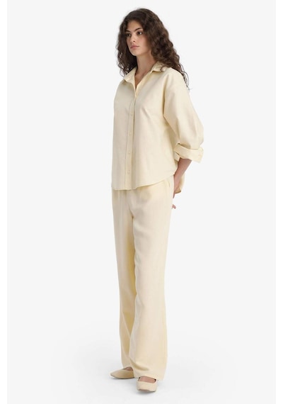 DeFacto Wide Leg Cepli Yüksek Bel Standart Boy Keten Karışımlı Pantolon F5024AX25SPBG357