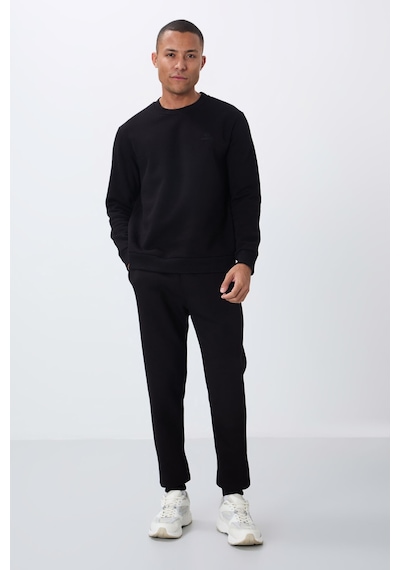 Tommy Life Siyah Pamuklu Kalın İçi Tüylü Yumuşak Dokulu Comfort Fit Nakışlı Erkek Eşofman Takım -85265 Siyah