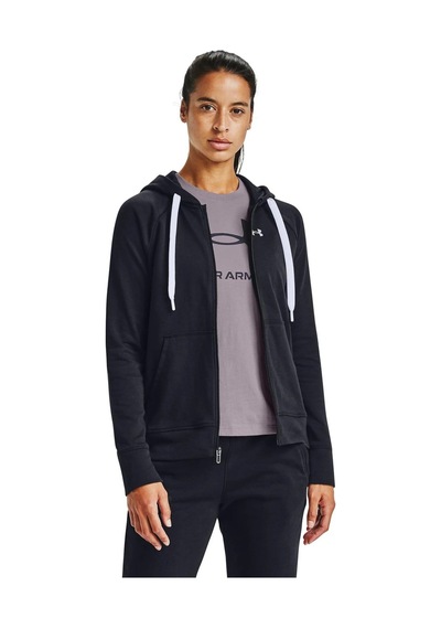 Under Armour Rival Terry Womens Hoodie Kadın Kapüşonlu Tam Boy Fermuarlı Sweatshirt Siyah Siyah