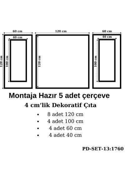 Montaja Hazır 5 Adet Çerçeve 4 Cm'lik Pd-set-13: 1760
