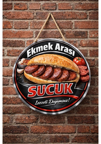 Mayeka Ekmek Arası Sucuk Temalı Büfeler Cafeler Köfteciler İçin Ahşap Duvar Kapı Dekoratif Süs Tablo