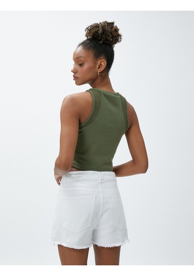 Koton Crop Atlet Halter Yaka File Detaylı Pamuklu Yeşil 3sal30192ık 3SAL30192IK800 Yeşil