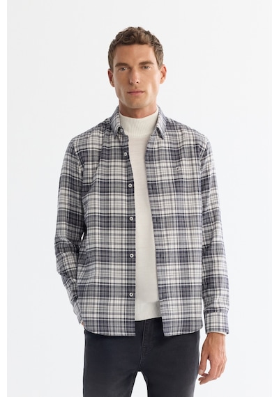 Avva Erkek Gri Alttan Britli Yaka Ekoseli %100 Pamuk Flanel Regular Fit Gömlek A42y2143