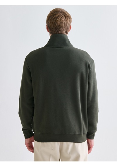 Lcw Vision Haki Fermuarlı Dik Yaka Erkek Kalın Sweatshirt