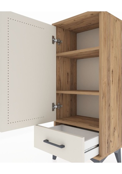 Arges Komodin 3 Raflı Tek Çekmeceli Tek Kapaklı 44x30x106 Çam-aytaşı Atlas Çam