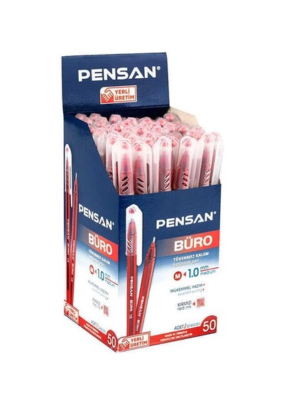Pensan 2270 Büro 1 Mm Kırmızı Tükenmez Kalem 50'li Kutu Çok Renkli