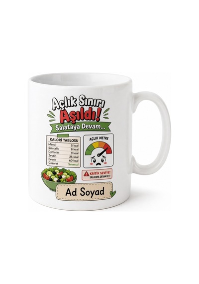 Sürekli Diyet Yapan Kalori Cetveli Açlık Sınırı Salata Kupası Hediye Bardak Beyaz / Çok Renkli