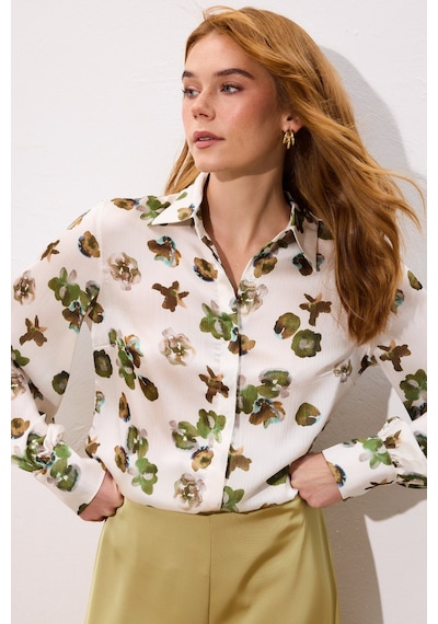 Sateen Desenli Salaş Gömlek - Haki-136806 haki