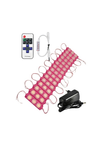 20 Adet 24 Volt 3 Watt 3 Lens Pembe 3030 Led Modül 12a Tek Renk Rf Dimmer 2a Priz Tipi Adaptör Set