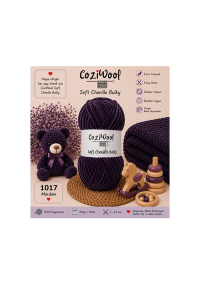 Kadife İp Soft Chenille Bulky 5'li Paket 5x100 Gr 120 Mt El Örgü İpi Mürdüm - 875823131