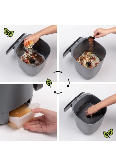 Ayrex Bokashi 10,6 L Geri Dönüştürülmüş Plastik Mutfak Kompostosu, Aktivatör Çantalı, 1 Kg Diğer