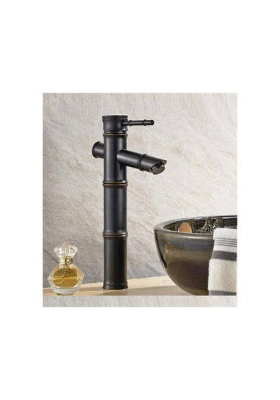 Rena Design Bambu Model Rustik Siyah Antik Lavabo Bataryası Banyo Çanak Musluk Mat Siyah Lavabo Armatür Otantik