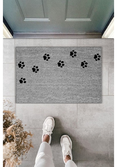 Rugmood Modern Dijital Baskı Paspas - Pati İzi - Kapı Önü Paspası 70x45cm Gri
