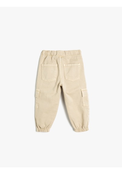 Koton Jogger Pantolon Beli Lastikli Cepli Pamuklu Bej 5wmg40018ad Ekru