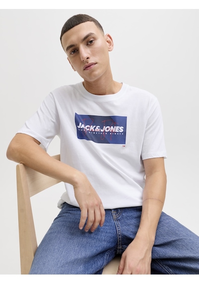 Jack & Jones Erkek Gögüs Logo Baskili Tisört - Cole - 12288492 Beyaz