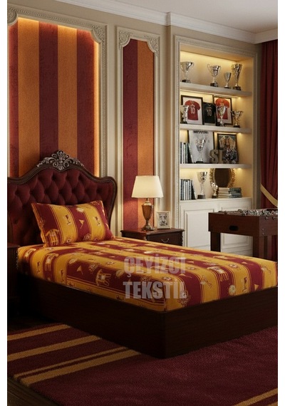 Lastikli Çarşaf Ve 1 Yastık Kılıfı - Sarı Kırmızı - Taraftar - Tek Kişilik