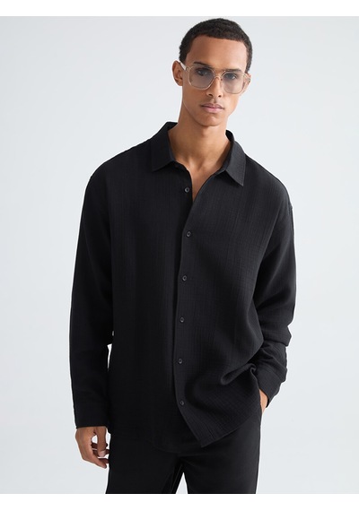 Lcw Vision Siyah Regular Fit Dokulu Erkek Gömlek