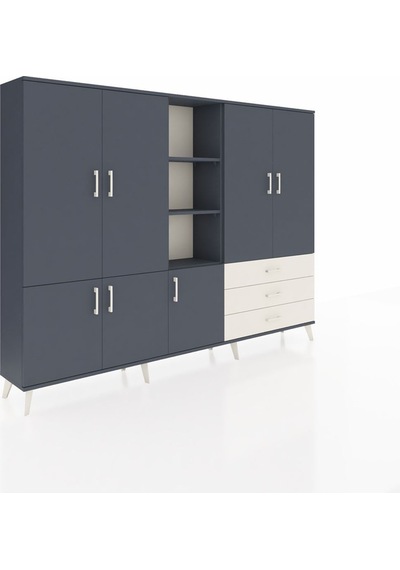 Arges Dolap 11 Raflı 3 Çekmeceli 7 Kapaklı 220x30x163 Antrasit-antrasit/aytaşı Antrasıt/aytası - Antrasıt