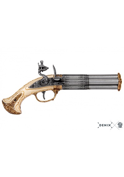 Denix 4 Barrel 18th France Pistol 30cm Koleksiyon Obje